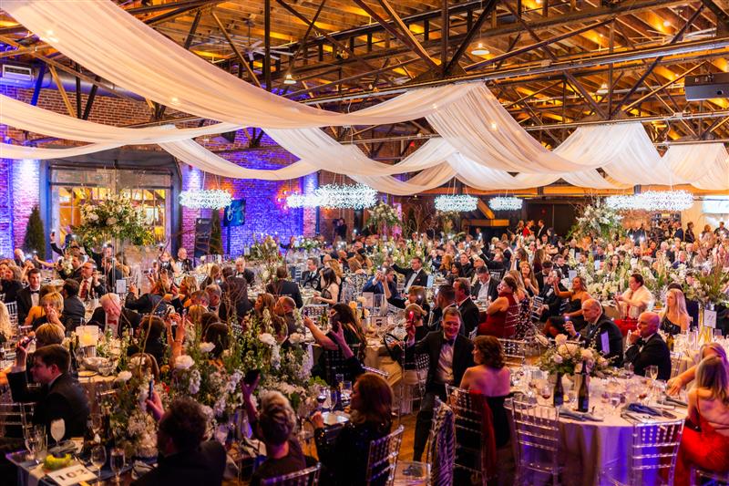 Overhead view of the crowded ballroom.